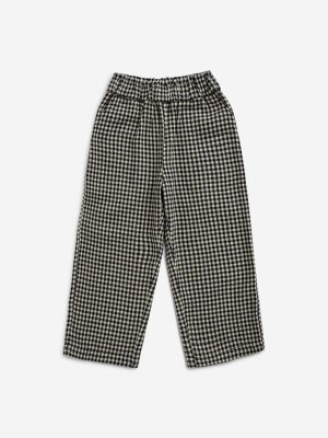 HOP Kids Black Checkered High-Rise Cotton Pants