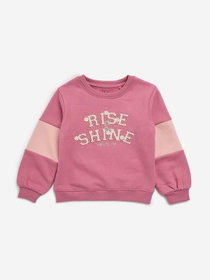 HOP Kids Pink Text Embroidered Cotton-Blend Sweatshirt