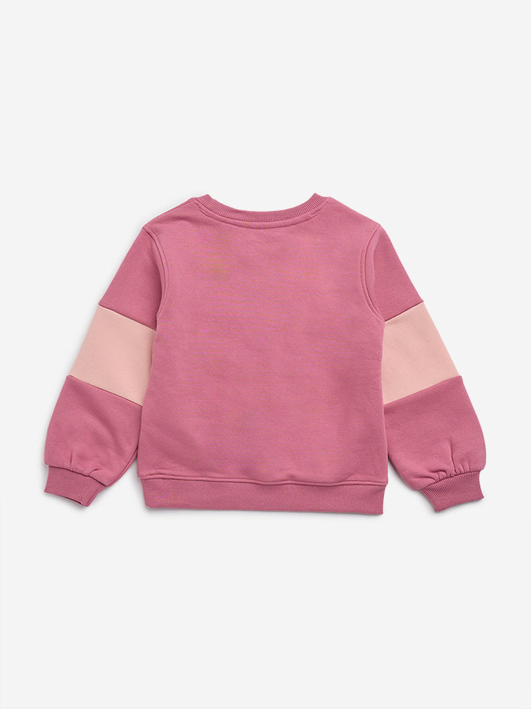 HOP Kids Pink Text Embroidered Cotton-Blend Sweatshirt - Image 3
