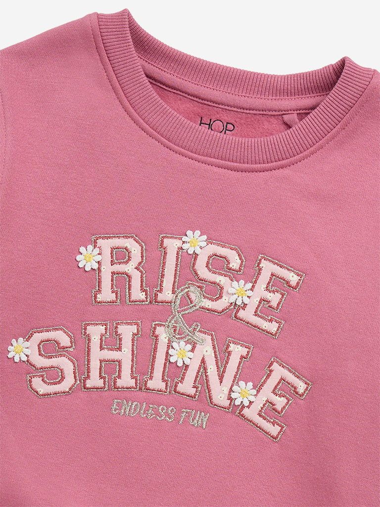 HOP Kids Pink Text Embroidered Cotton-Blend Sweatshirt - Image 4