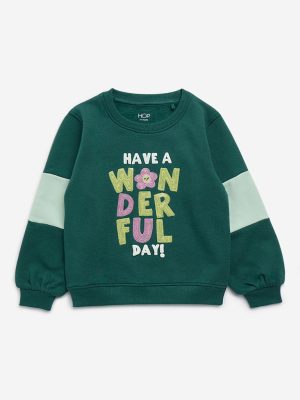 HOP Kids Dark Green Embellished Cotton-Blend Sweatshirt