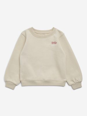 HOP Kids Beige Typographic Cotton-Blend Sweatshirt