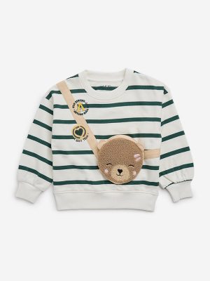 HOP Kids White Striped Cotton-Blend Sweatshirt