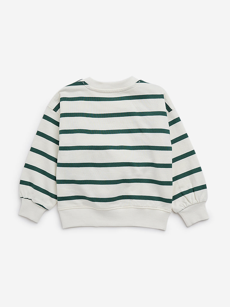 HOP Kids White Striped Cotton-Blend Sweatshirt - Image 2