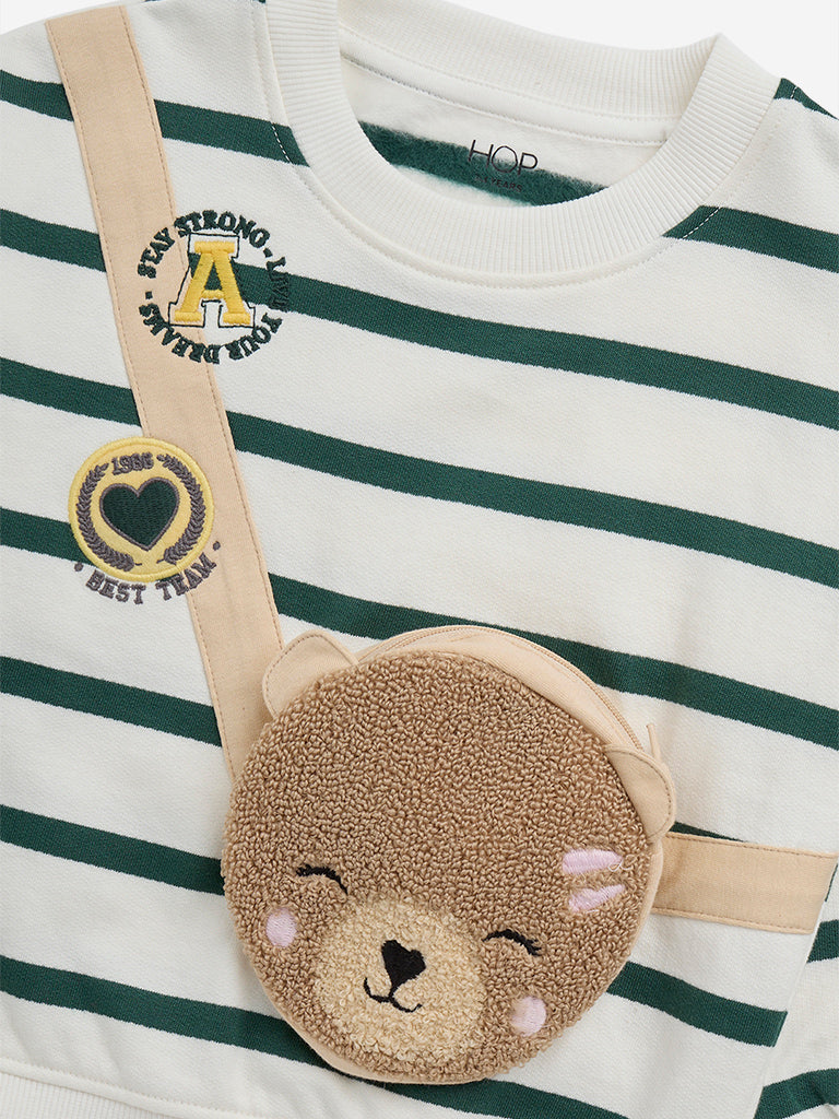 HOP Kids White Striped Cotton-Blend Sweatshirt - Image 3