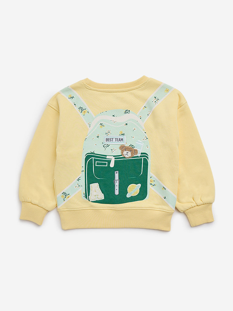HOP Kids Yellow Backpack-Design Cotton-Blend Sweatshirt - Image 2