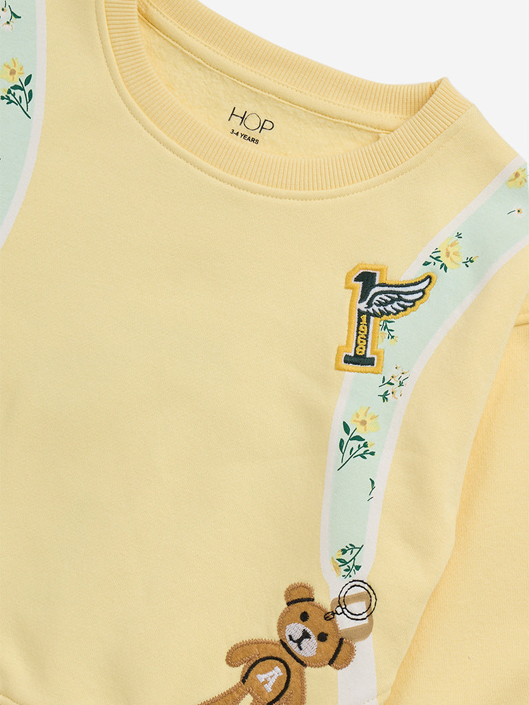 HOP Kids Yellow Backpack-Design Cotton-Blend Sweatshirt - Image 3