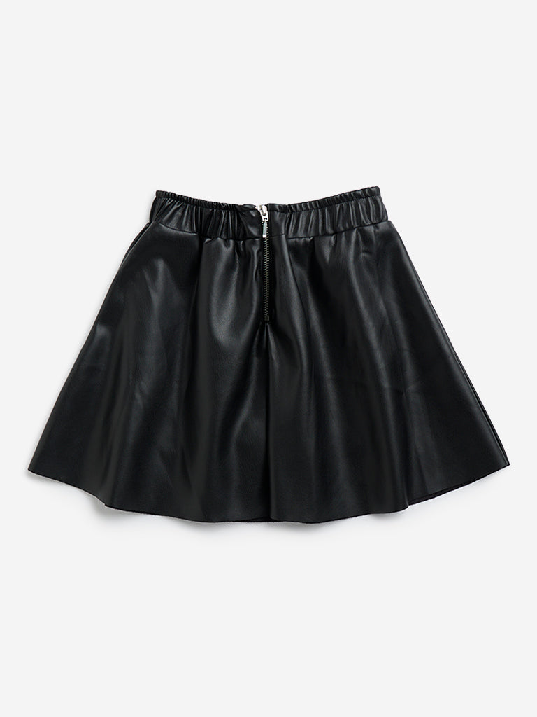 Y&F Kids Black Faux-Leather High-Rise Skirt - Image 2