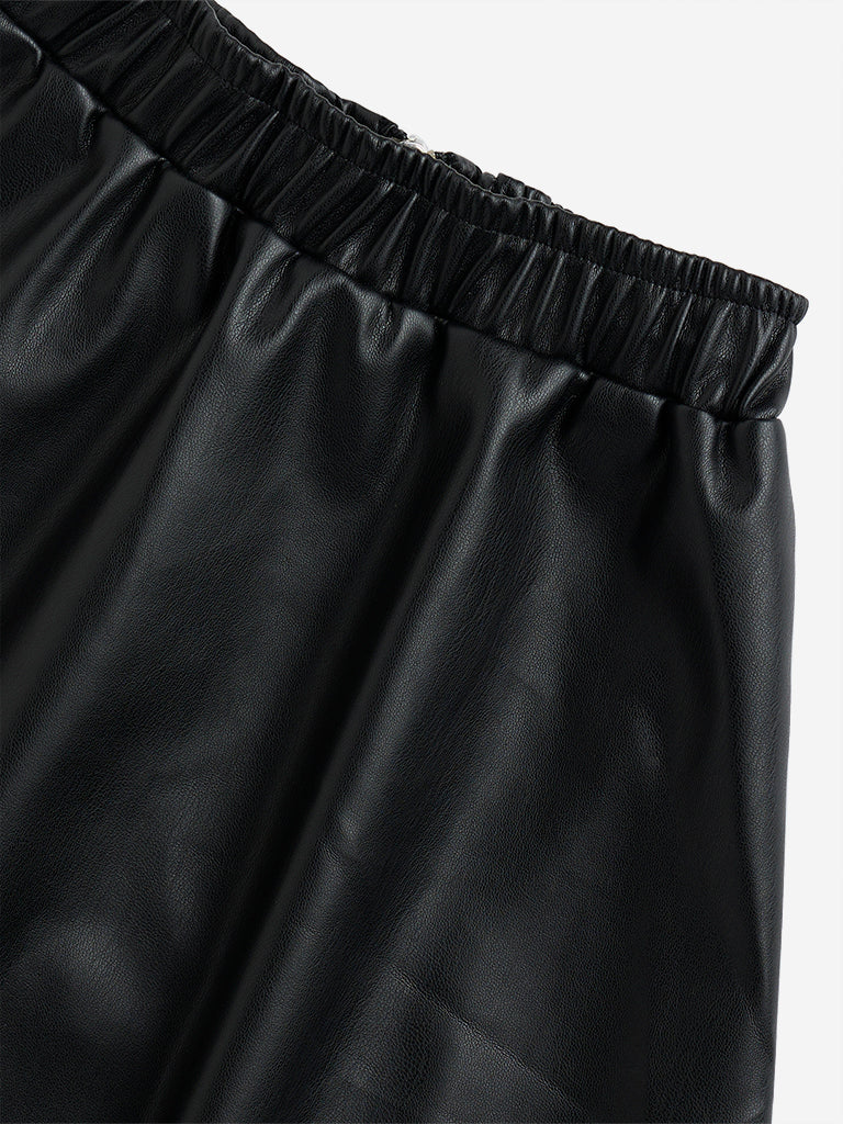 Y&F Kids Black Faux-Leather High-Rise Skirt - Image 3
