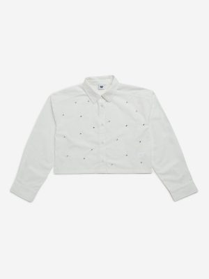 Y&F Kids White Embellished Cotton Shirt