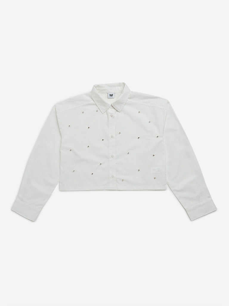 Y&F Kids White Embellished Cotton Shirt