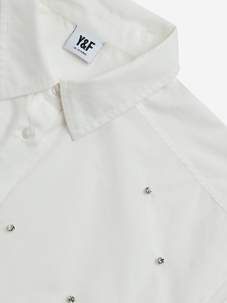 Y&F Kids White Embellished Cotton Shirt - Image 3