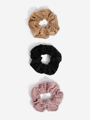 Westside Accessories Multicolour Corduroy Textured Scrunchies - Pack of 3