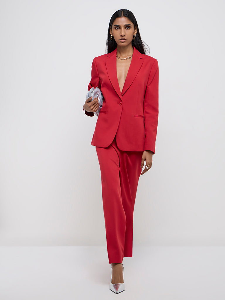 Wardrobe Red Solid Blazer - Image 3