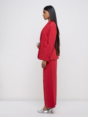 Wardrobe Red Wide-Leg High-Rise Trousers