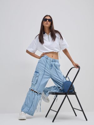 Nuon Light Blue Cargo-Style Relaxed-Fit High-Rise Jeans