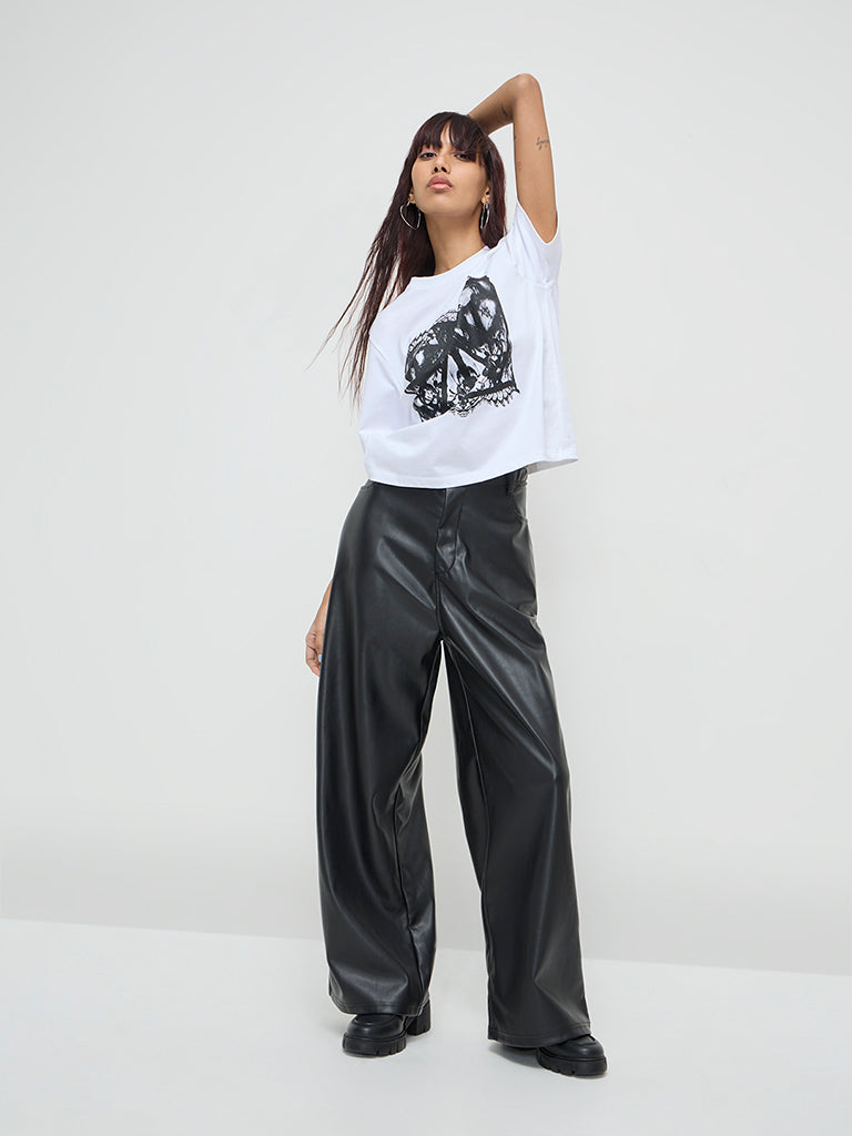 Nuon White Corset Printed Cotton T-Shirt - Image 3