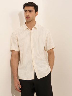 Ascot Off-White Pinstriped Relaxed-Fit Shirt
