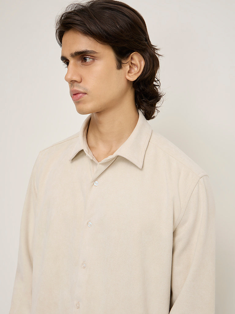 Ascot Beige Faux-Suede Relaxed-Fit Shirt - Image 3