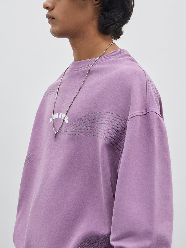 Nuon Purple Embroidered Relaxed-Fit Cotton Sweatshirt - Image 2