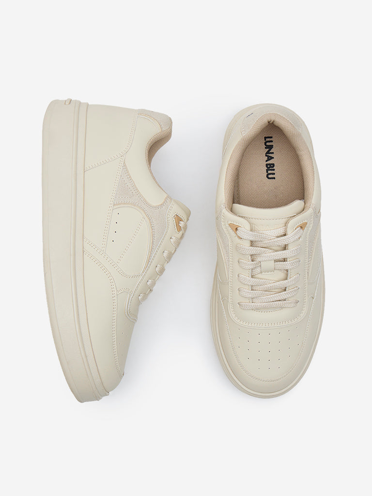 LUNA BLU Beige Perforated Design Sneakers - Image 3