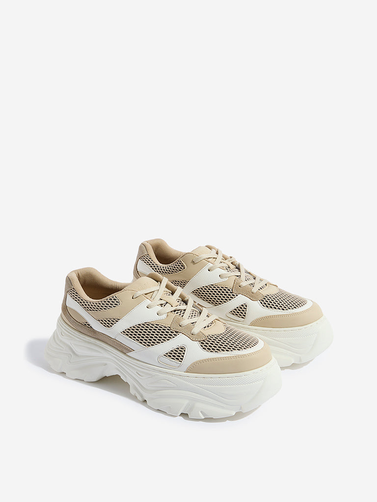 LUNA BLU Beige Mesh-Detailed Chunky Sneakers - Image 2