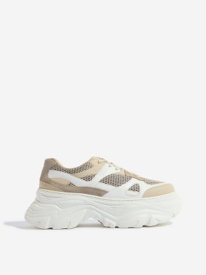 LUNA BLU Beige Mesh-Detailed Chunky Sneakers