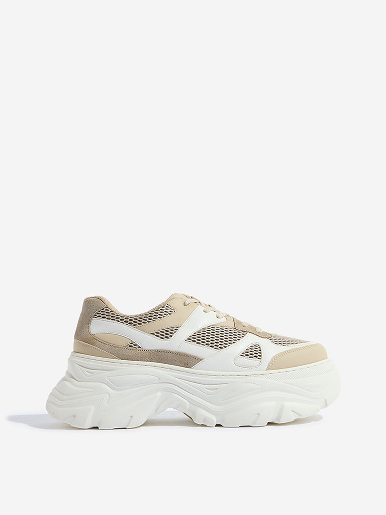 LUNA BLU Beige Mesh-Detailed Chunky Sneakers