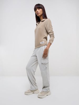 Studiofit Light Grey High-Rise Cotton-Blend Track Pants