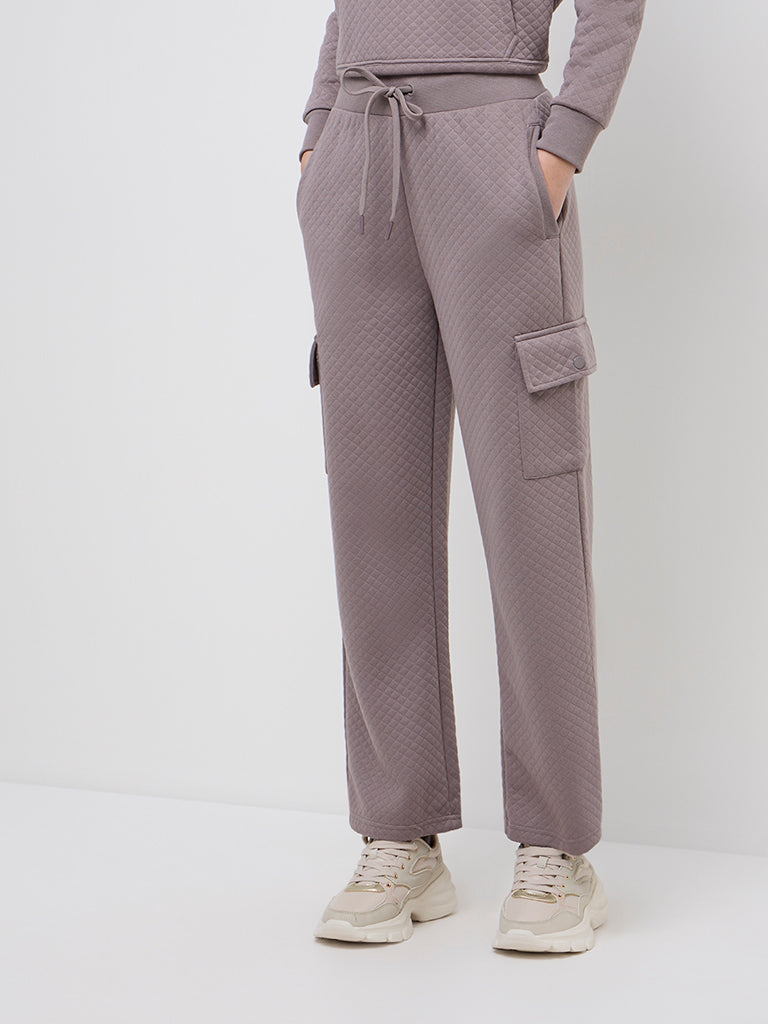 Studiofit Mauve Quilt Textured High-Rise Track Pants - Image 3