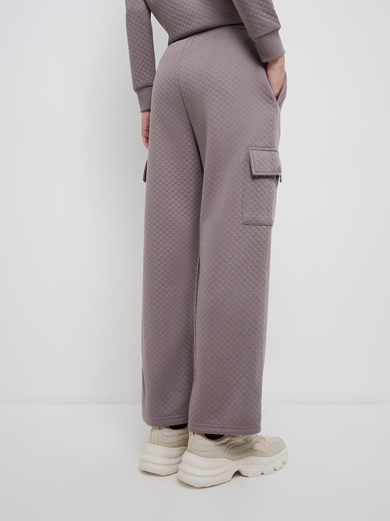 Studiofit Mauve Quilt Textured High-Rise Track Pants - Image 4