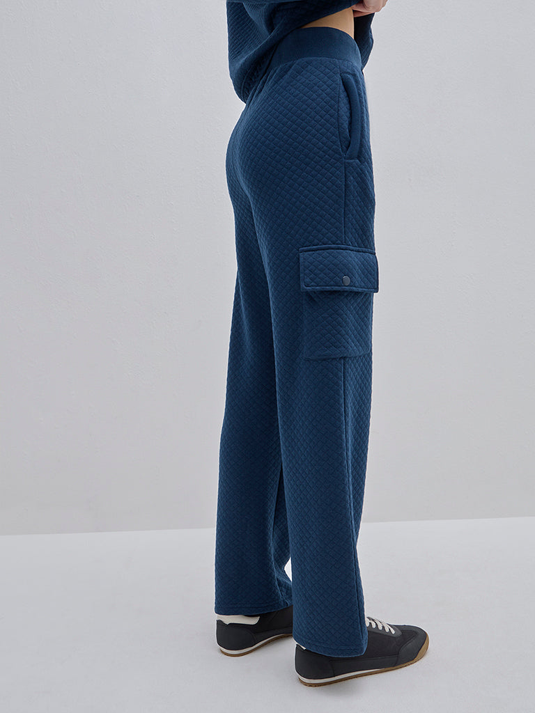 Studiofit Teal Quilted High-Rise Track Pants - Image 4