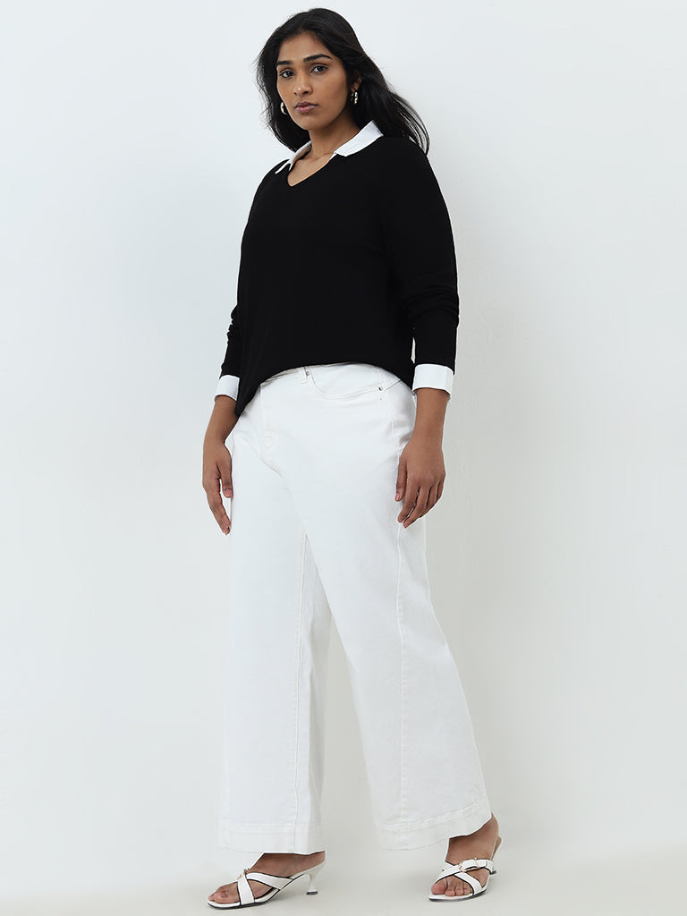 Gia Black Ribbed Collared T-Shirt - Image 3