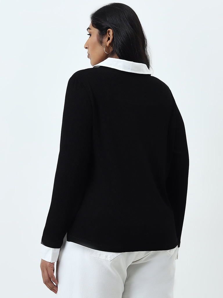 Gia Black Ribbed Collared T-Shirt - Image 4