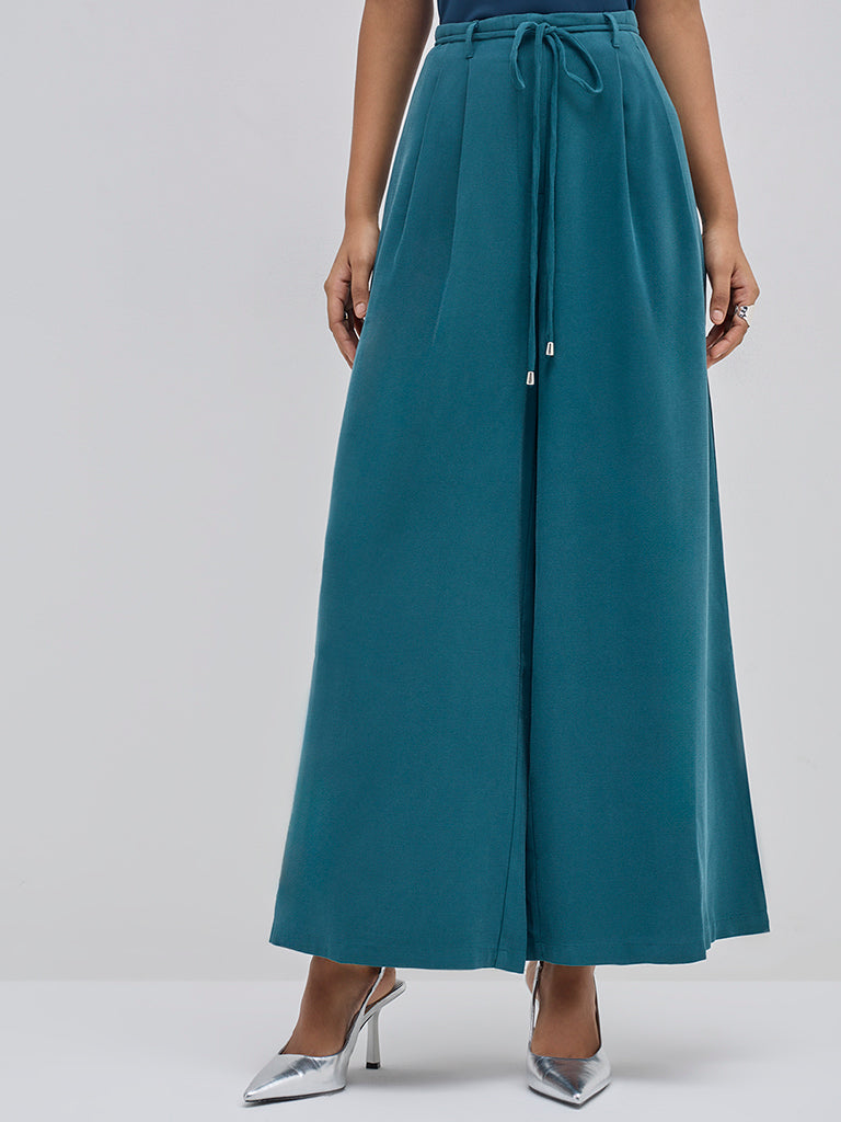 LOV Teal Wide-Leg High-Rise Trousers - Image 3