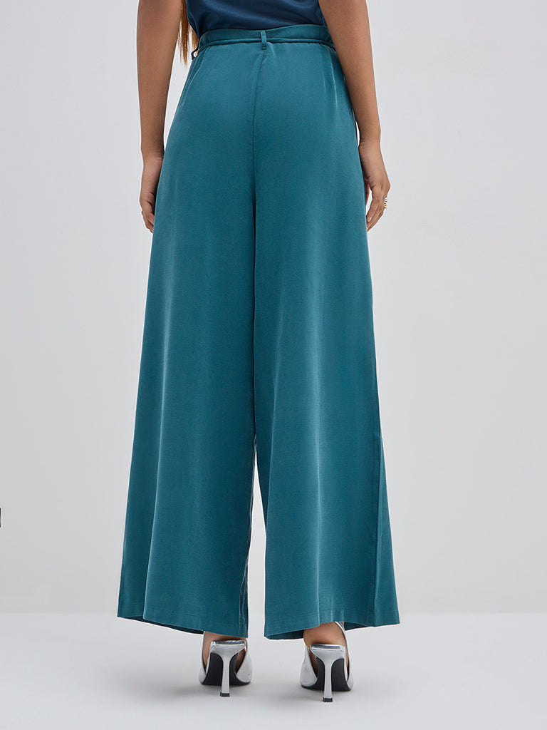 LOV Teal Wide-Leg High-Rise Trousers - Image 4