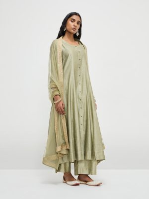 Vark Light Green Kurta. Inner. Palazzos and Dupatta Set