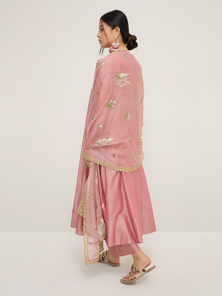 Vark Pink Angrakha Cotton-Blend Kurta. Inner. Palazzos and Dupatta Set - Image 4