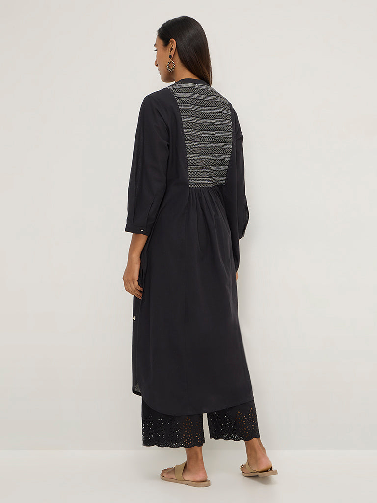 Utsa Black Embroidered A-Line Cotton Kurta - Image 5