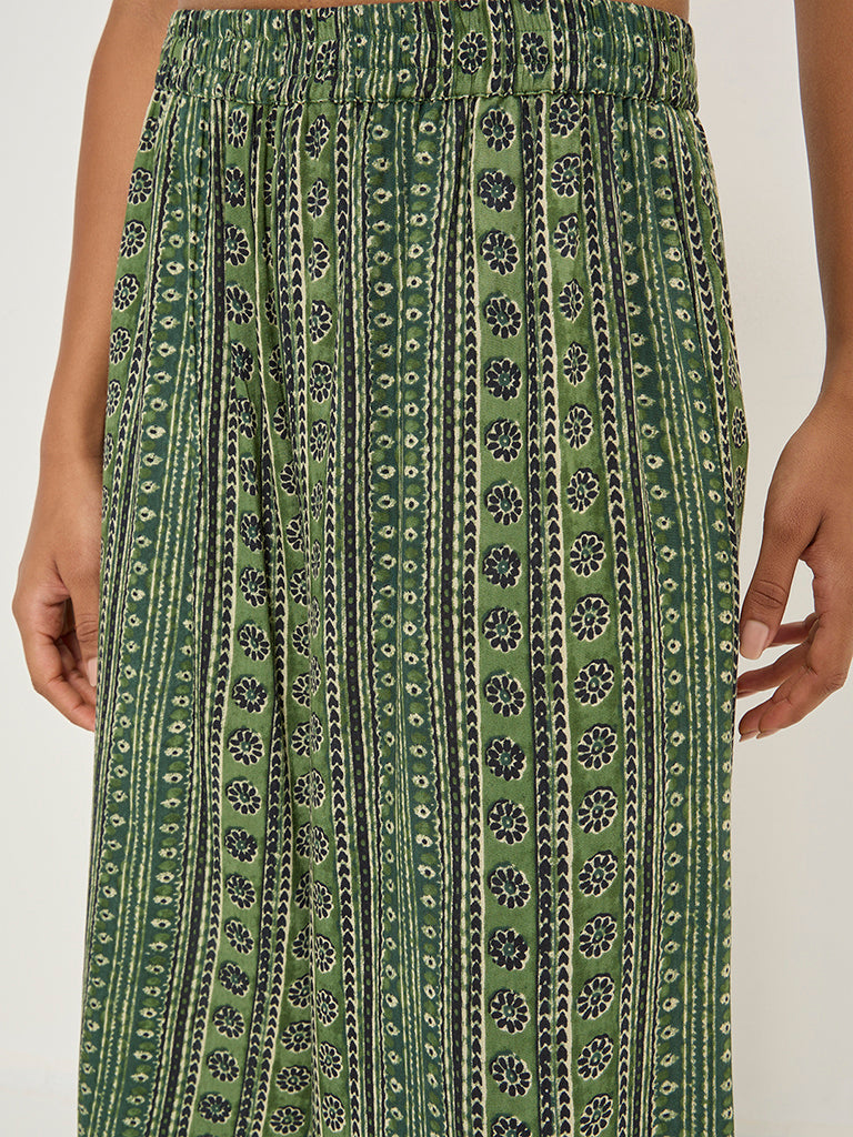 Utsa Green Stripe Printed High-Rise Palazzos - Image 5