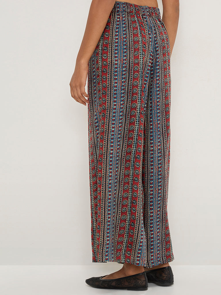 Utsa Red Striped High-Rise Palazzos - Image 3