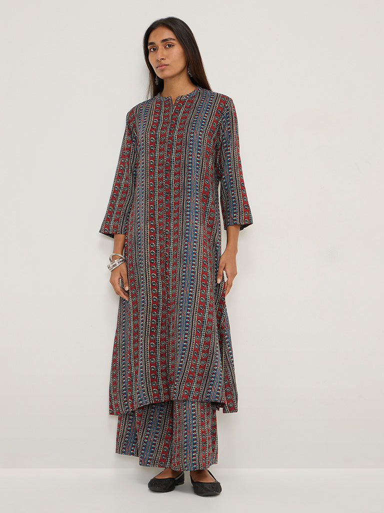 Utsa Red Striped High-Rise Palazzos - Image 4