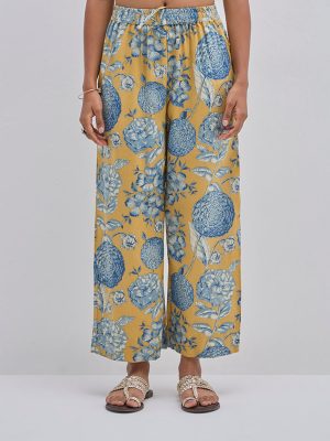 Utsa Yellow Floral Patterned High-Rise Ethnic Pants