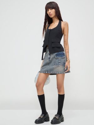 Nuon Black Waistcoat-Style Top