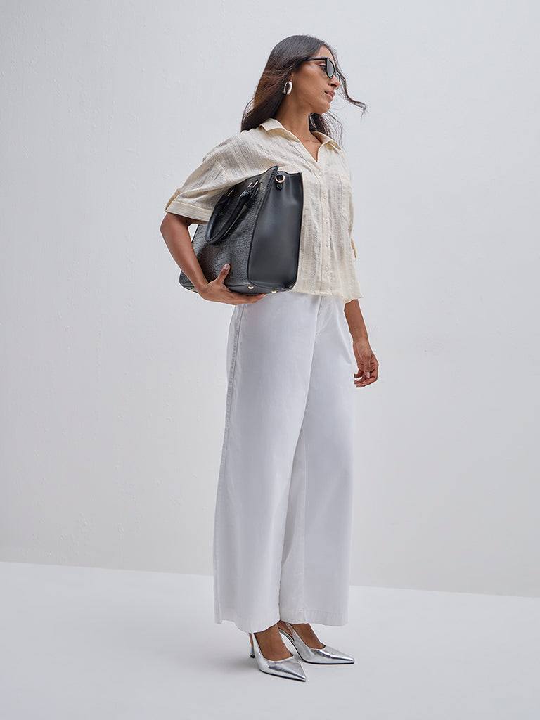 LOV Light Beige Self Cotton Shirt - Image 3