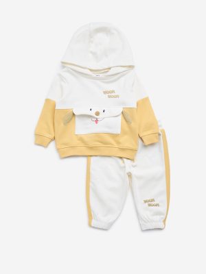 HOP Baby Mustard Dog Applique Cotton-Blend Sweatshirt & Joggers Set
