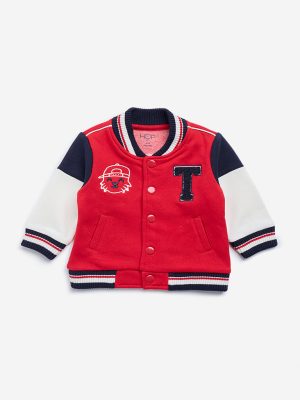 HOP Baby Red London Cotton-Blend Varsity Jacket