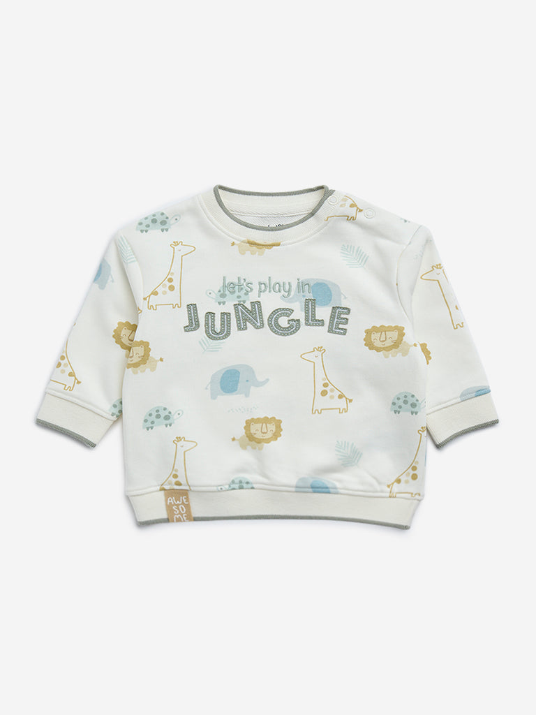 HOP Baby Off-White Animal Printed Cotton-Blend Sweatshirt