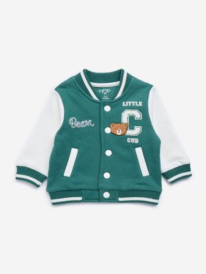HOP Baby Green Text Embroidered Cotton-Blend Varsity Jacket