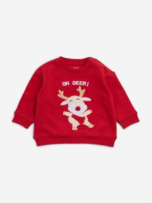 HOP Baby Red Animal Embroidered Cotton-Blend Sweatshirt